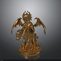 Golden Winged Statue Holding Lantern With Crosses On Decorative Base 3d model