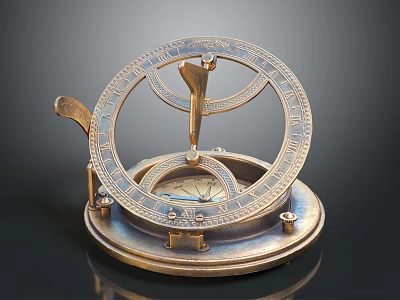 Antique Brass Sundial Clock With Intricate Carved Scales And Decorative Base 3d model