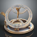 Antique Brass Sundial Clock With Intricate Carved Scales And Decorative Base