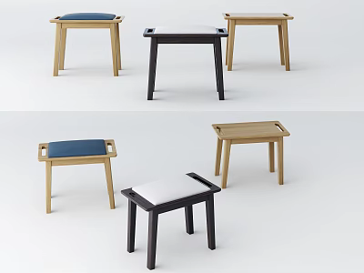 Modern Minimalist Stools With Wooden Frames And Upholstered Seats In Various Colors 3d model