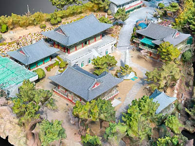 Traditional Ancient Architecture Model With Classic Roofs Courtyard And Green Trees 3d model