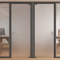 Modern Public Office Space With Wooden Columns Blue Displays Green Plant And Wooden Flooring