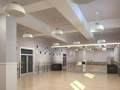 Spacious Dance Studio With Wooden Floor And Ballet Barres 3d model