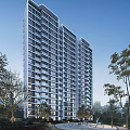 Modern High Rise Apartment Building With Glass Windows Balconies And Surrounding Trees