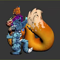 Vibrant Game Movie Characters Featuring Green Frog Waving Chubby Purple Coat And Blue Horned Figure