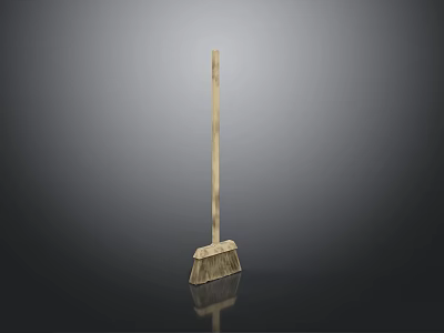 Durable Household Broom With Wooden Handle And Bristle Head For Home Cleaning 3d model