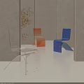 Stylish Modern Acrylic Chairs with Transparent Gradient Orange and Blue Geometric Shapes