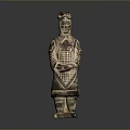 Ancient Chinese Terracotta Warrior Sculpture With Intricate Armor And Headdress Design
