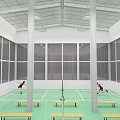 Indoor Badminton Court With Green Floor And People Playing For Fitness Activity