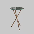 Modern Coffee Table With Round Glass Top And Crossed Branch Like Legs