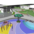 Modern Residential Landscape Design With Green Spaces Plaza Water Features And Walking Paths