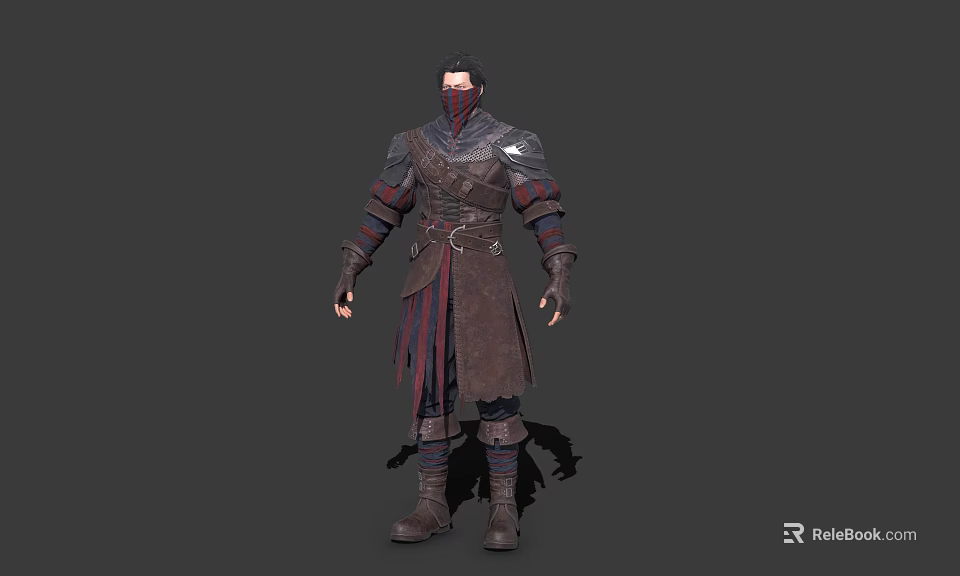 Game Movie Character Masked Warrior With Dark Armor And Red Striped Outfit Design 3d model 