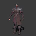 Game Movie Character Masked Warrior With Dark Armor And Red Striped Outfit Design