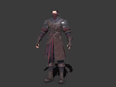 Game Movie Character Masked Warrior With Dark Armor And Red Striped Outfit Design 3d model