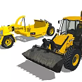 Yellow Heavy Duty Functional Vehicles With Loader Bucket And Trailer Attachment 3d model