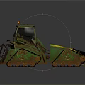 Green Tracked Military Vehicle With Worn Exterior And Warning Lights