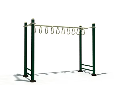 Outdoor Sports Equipment With Green Vertical Poles And Hanging Rings For Fitness 3d model