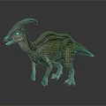 Realistic Parasaurolophus Dinosaur With Crested Head And Green Brown Body Standing On Gray Background