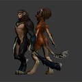 Game Movie Characters Anthropomorphic Animal Design With Orange Brown Fur Muscular Build And Tails