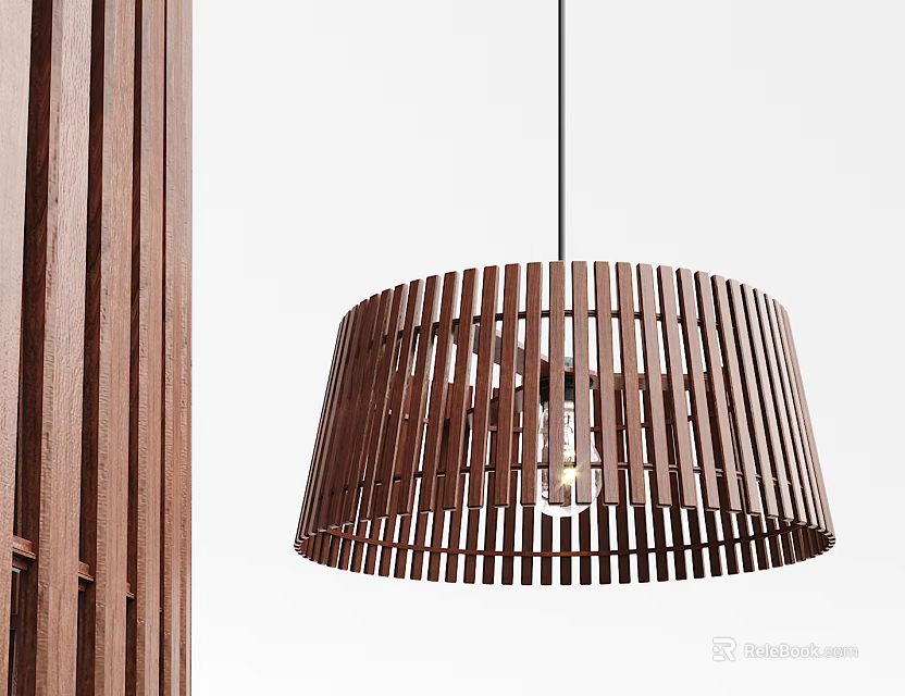 Modern Wooden Slatted Circular Pendant Light For Interior Design 3d model