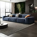 Modern Living Room With Blue Sofa Round Coffee Table Green Plant Wall And City View