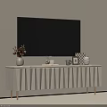 Elegant Light Luxury Beige TV Stand With Exquisite Decorations Below Wall Mounted Flat Screen Television