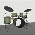 Professional Drum Set Complete With Green Drums Black Cymbals Stands And White Background
