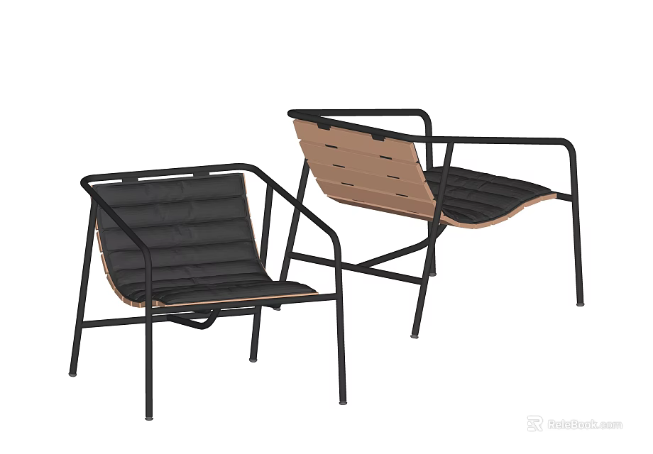 Modern Leisure Chair With Black Metal Frame And Brown Leather Seat 3d model 