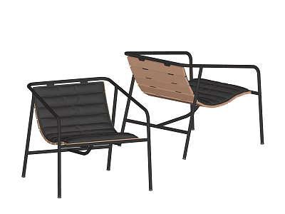 Modern Leisure Chair With Black Metal Frame And Brown Leather Seat 3d model