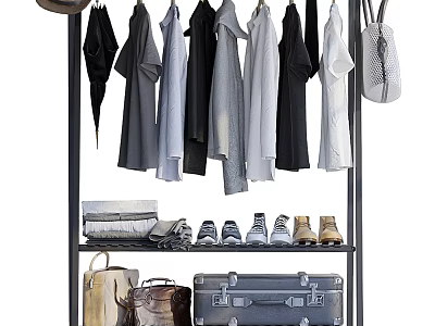 Clothes Rack With Hanging Clothes Umbrella Bags Shoes Suitcases And Folded Clothes 3d model