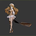 Game Movie Character Featuring Long Orange Hair Green Eyes White Orange Dress Brown Net Headdress