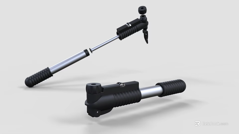 Telescopic Adjustable Tool With Black Silver Design And Collapsible Structure 3d model