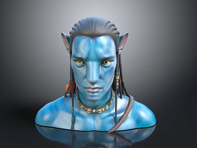 Blue Skinned Man With Pointed Ears Facial Markings Necklace And Earrings 3d model