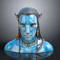 Blue Skinned Man With Pointed Ears Facial Markings Necklace And Earrings