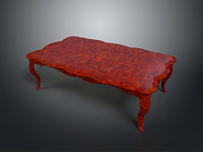 Red Coffee Table In Classic Style With Intricate Carved Surface And Elegant Curved Legs 3d model