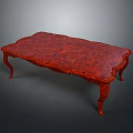 Red Coffee Table In Classic Style With Intricate Carved Surface And Elegant Curved Legs
