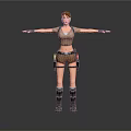 Woman In Brown Top And Shorts With Utility Belt And Boots Arms Outstretched