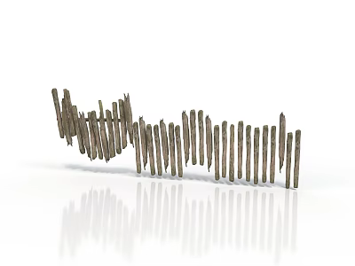 Wooden Fence Stick Structure Tilted And Upright With Reflection On White Surface 3d model