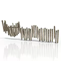 Wooden Fence Stick Structure Tilted And Upright With Reflection On White Surface