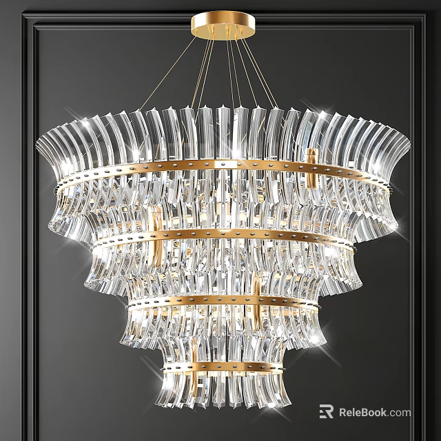 Luxurious Crystal Chandelier With Multi Layered Design And Golden Metal Frame 3d model 