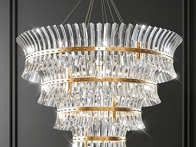 Luxurious Crystal Chandelier With Multi Layered Design And Golden Metal Frame 3d model