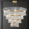 Luxurious Crystal Chandelier With Multi Layered Design And Golden Metal Frame