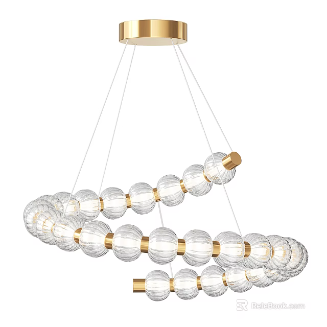 Modern Multi Layer Chandelier With Transparent Glass Balls And Golden Connectors Hanging Design 3d model 