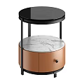 Modern Bedside Table With Black Top White Marble Surface And Brown Drawer 3d model