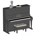 Elegant Black Strauss New York Piano With Padded Stool Sculpture And Music Book