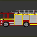 Red And Yellow Fire Truck With Ladder And Rescue Sign On Reflective Surface