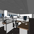 Modern Public Office Space With Cubicle Workstations Computers Windows And Office Chairs 3d model