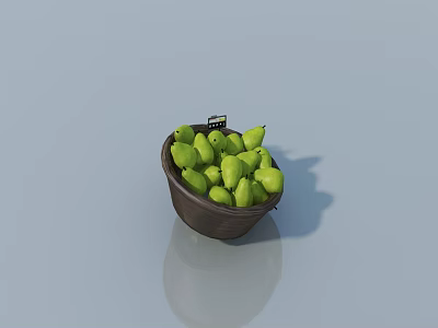 Brown Ceramic Bowl Filled With Fresh Green Pears On Light Blue Background With Reflection 3d model