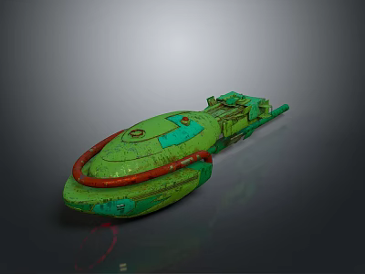 Green Sci Fi Spaceship 3D Model With Red Ring Structure And Detailed Design 3d model