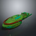 Green Sci Fi Spaceship 3D Model With Red Ring Structure And Detailed Design